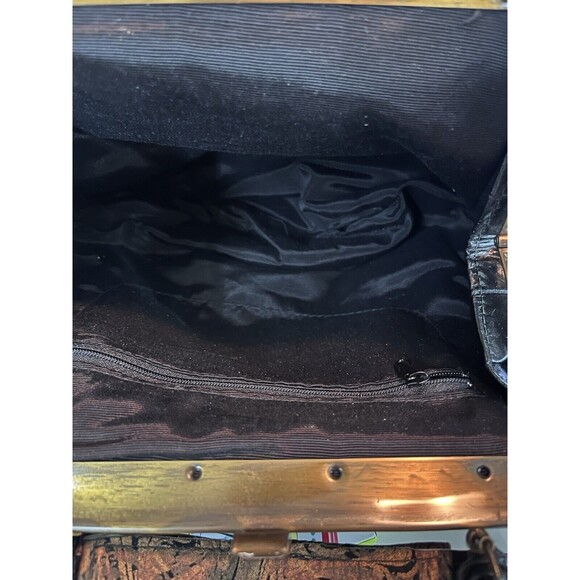 Leather Two Toned Handbag Brown Gold Satchel Crossbody Leather Cork Bag - Picture 4 of 9